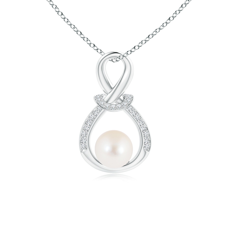 6mm AAA Freshwater Pearl Infinity Knot Pendant with Diamonds in White Gold 