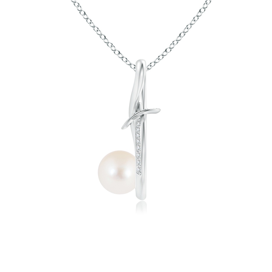 6mm AAA Freshwater Pearl Infinity Knot Pendant with Diamonds in White Gold product image