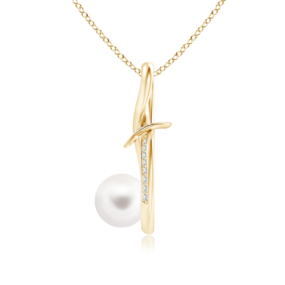 7mm AA Freshwater Pearl Infinity Knot Pendant with Diamonds in Yellow Gold product image