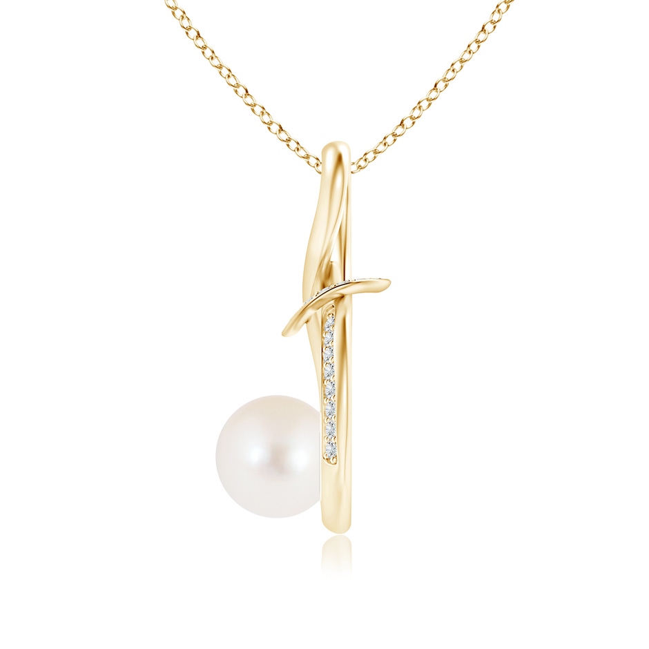 7mm AAA Freshwater Pearl Infinity Knot Pendant with Diamonds in Yellow Gold product image