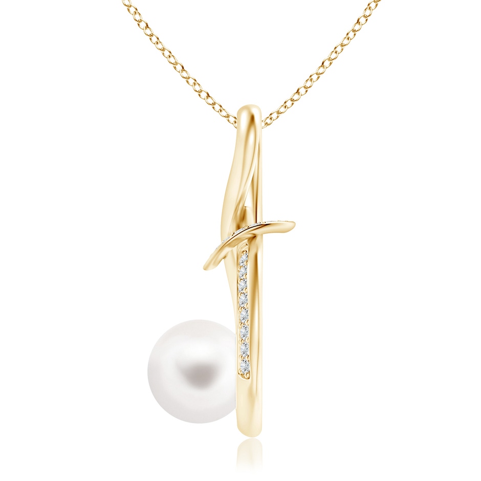 8mm AA Freshwater Pearl Infinity Knot Pendant with Diamonds in Yellow Gold product image