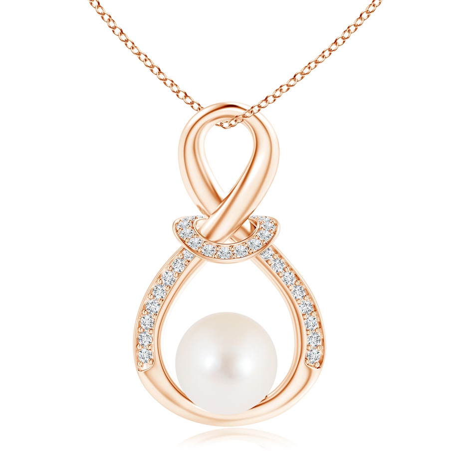 8mm AAA Freshwater Pearl Infinity Knot Pendant with Diamonds in Rose Gold 