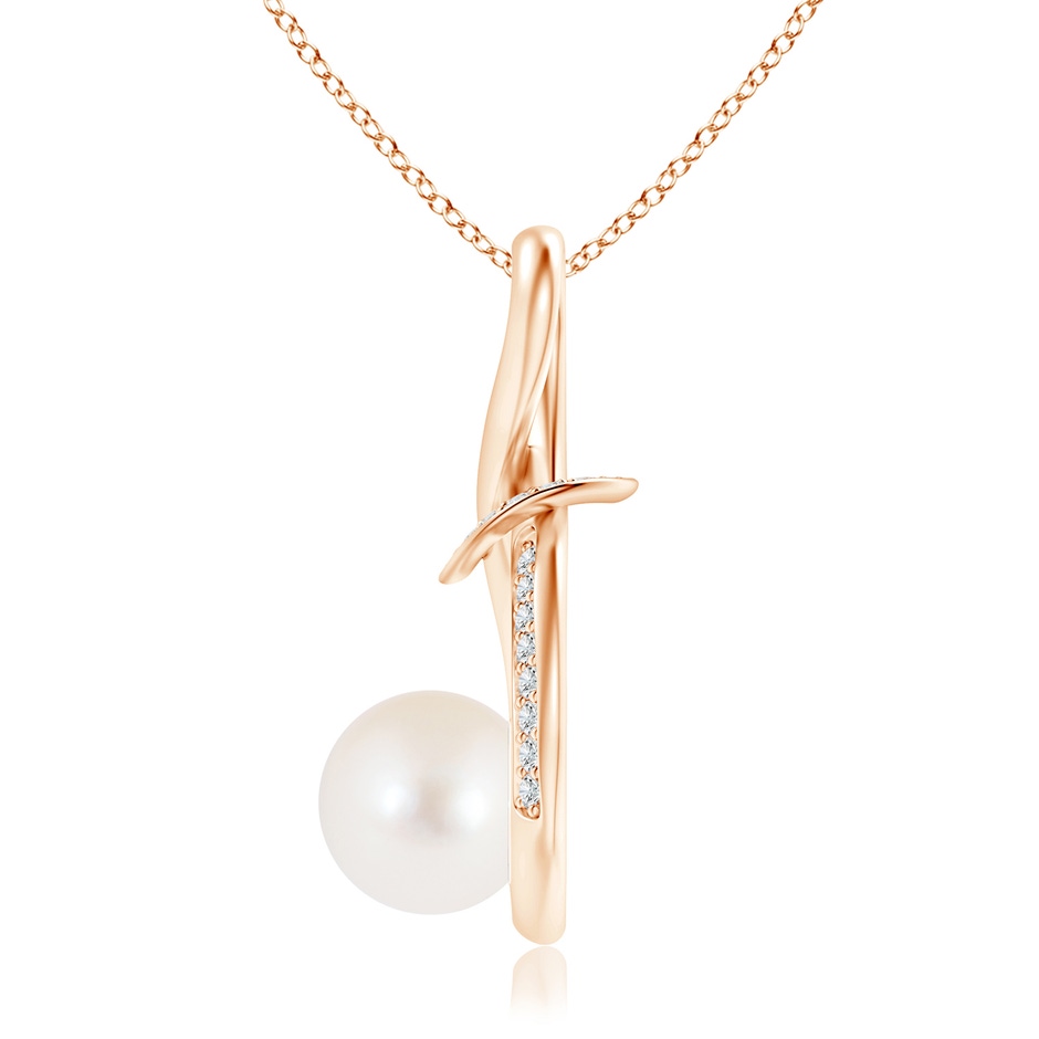 8mm AAA Freshwater Pearl Infinity Knot Pendant with Diamonds in Rose Gold product image
