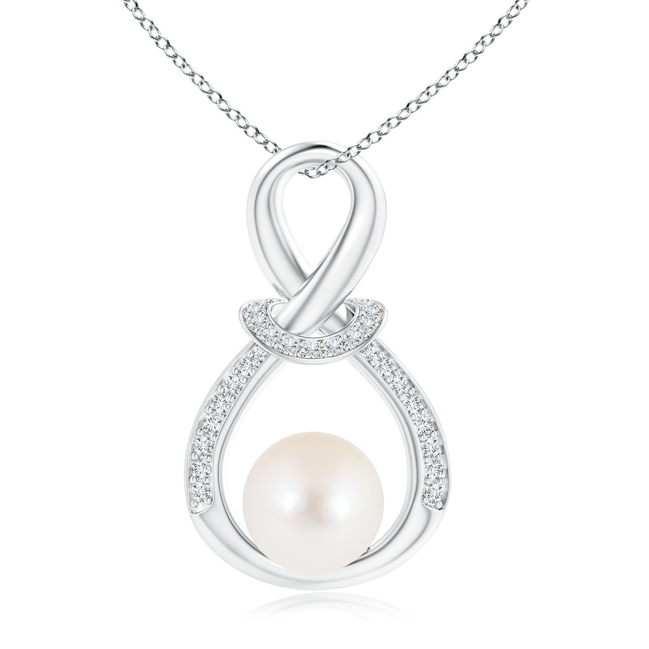 8mm AAA Freshwater Pearl Infinity Knot Pendant with Diamonds in White Gold 