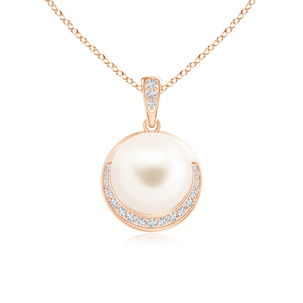 9mm AAA Freshwater Cultured Pearl Crescent Pendant in Rose Gold 