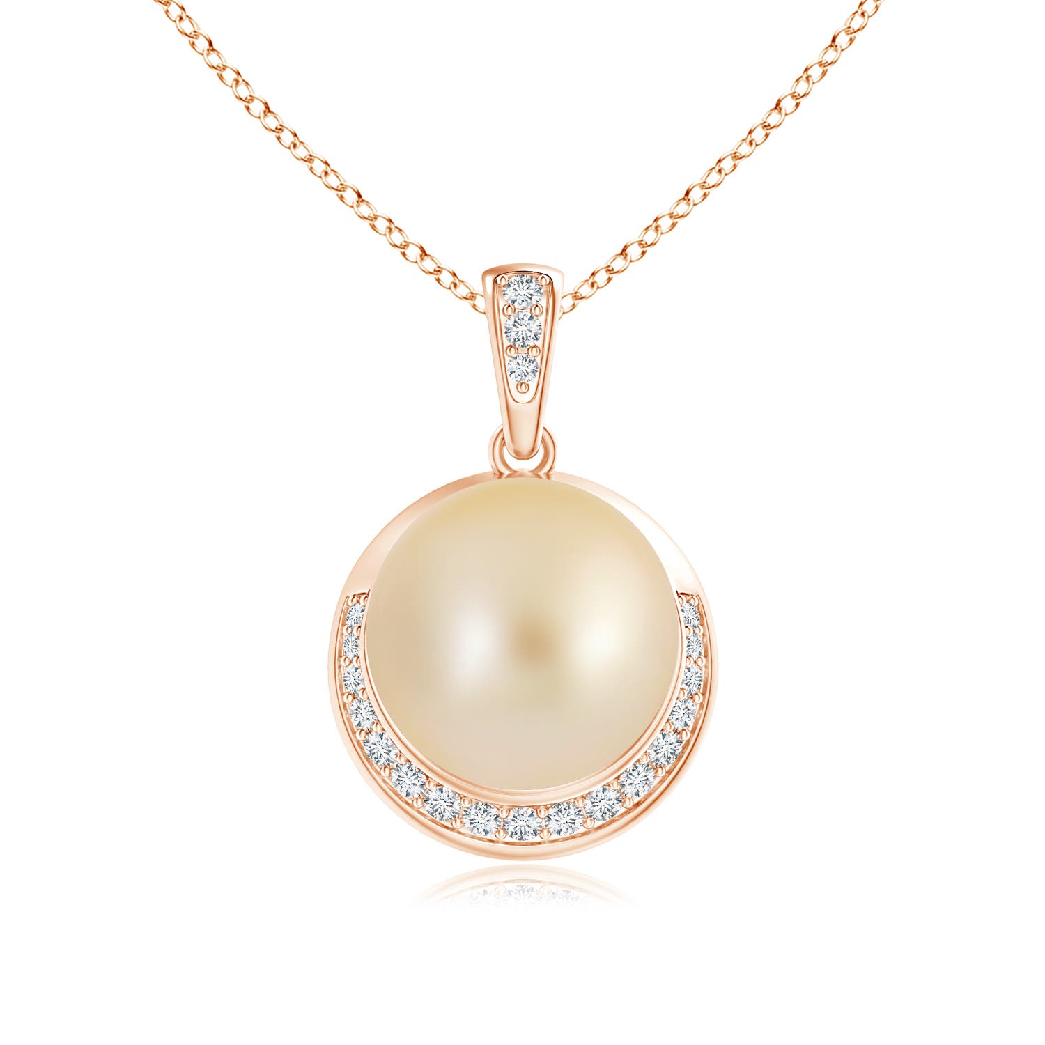 10mm AA Golden South Sea Pearl Crescent Pendant in Rose Gold