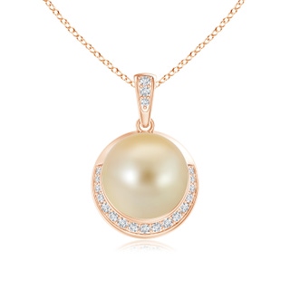 Angara Golden South Sea Pearl Cage Pendant in 14K Rose Gold | 10mm Cabochon Golden South Sea Cultured Pearl Pendant