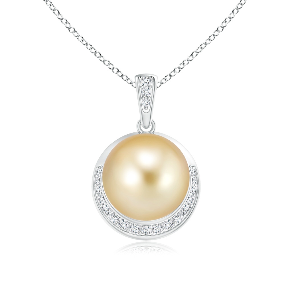 10mm AAAA Golden South Sea Pearl Crescent Pendant in White Gold