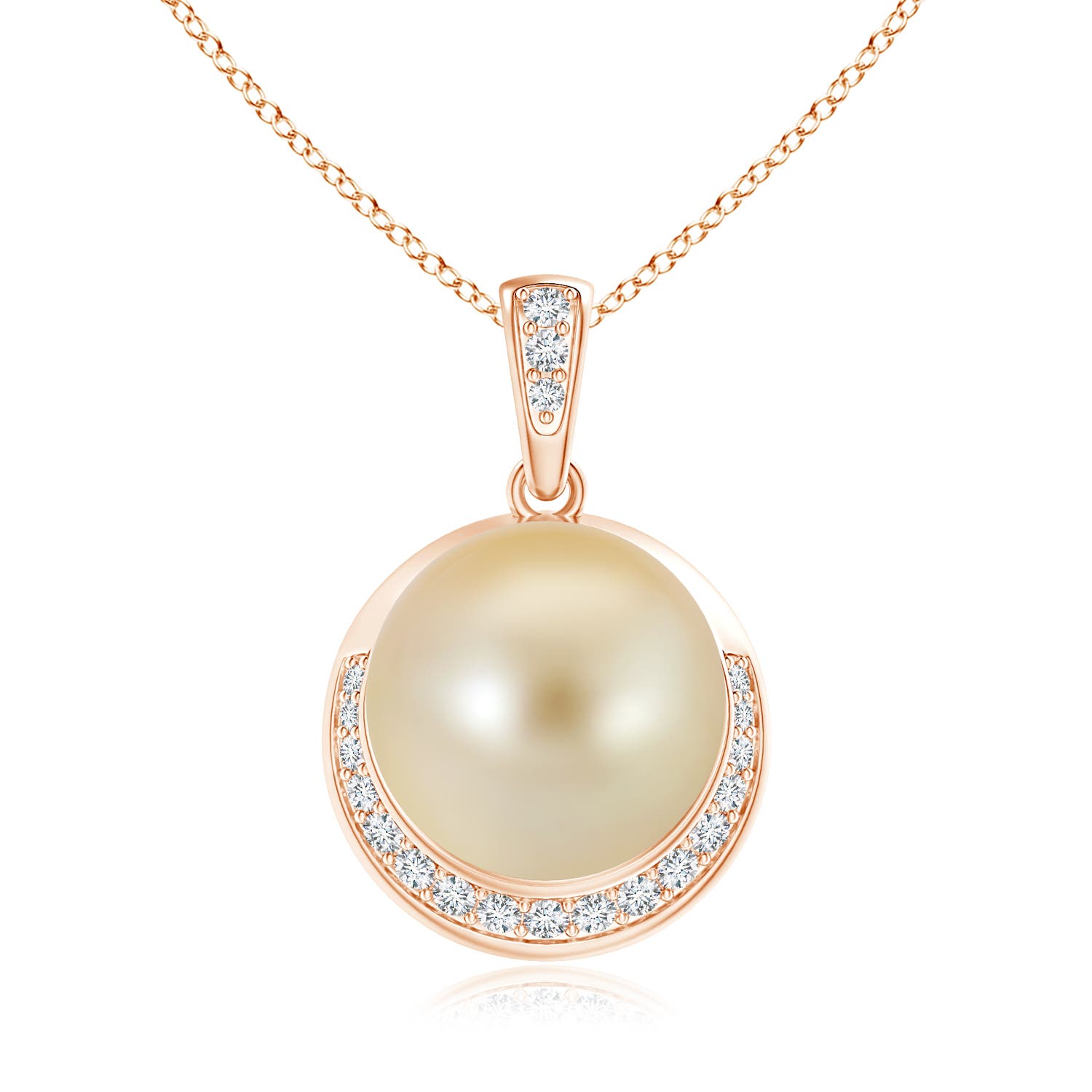 11mm AAA Golden South Sea Pearl Crescent Pendant in Rose Gold