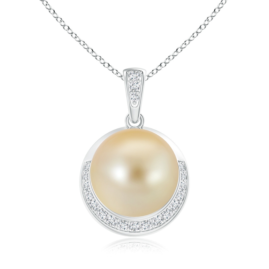 11mm AAA Golden South Sea Pearl Crescent Pendant in White Gold 