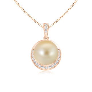 9mm AAA Golden South Sea Pearl Crescent Pendant in Rose Gold