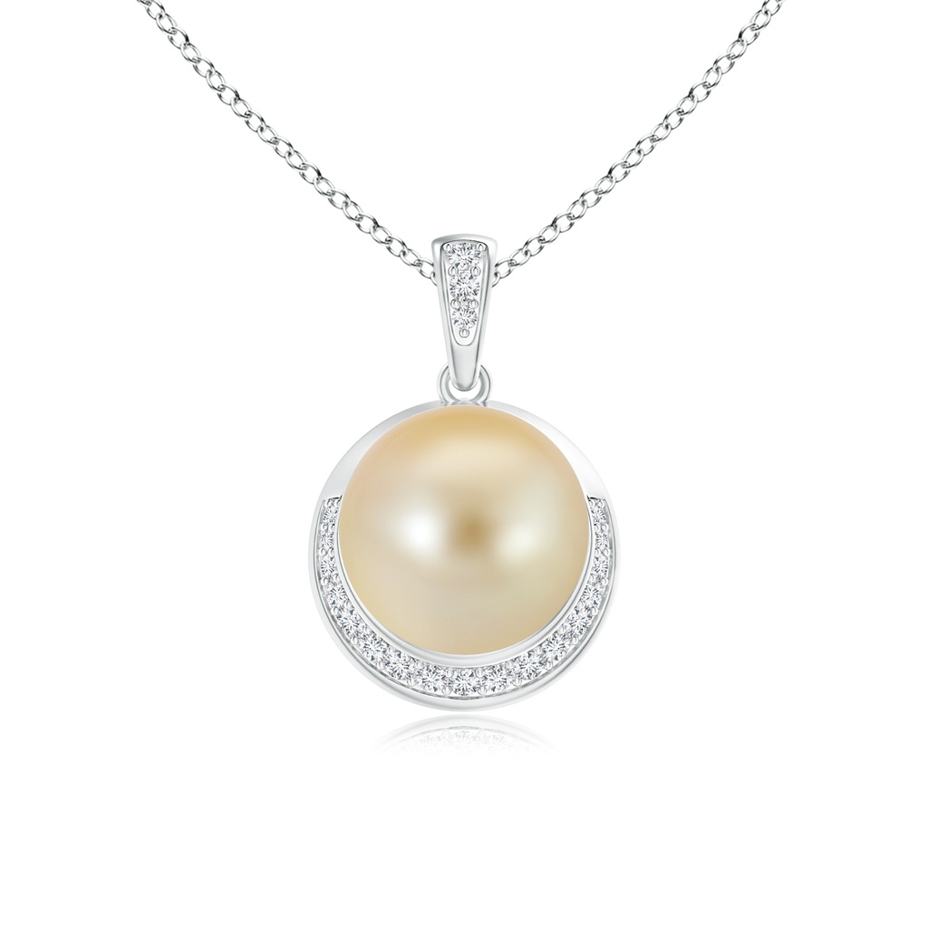 9mm AAA Golden South Sea Pearl Crescent Pendant in White Gold