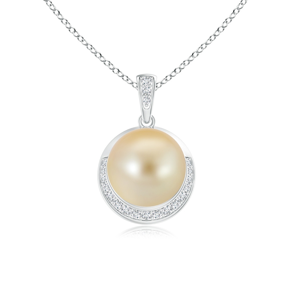 9mm AAA Golden South Sea Pearl Crescent Pendant in White Gold 