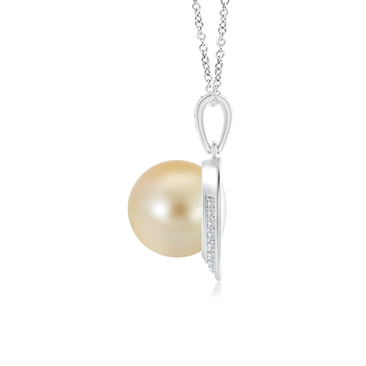 9mm AAA Golden South Sea Pearl Crescent Pendant in White Gold - side 1