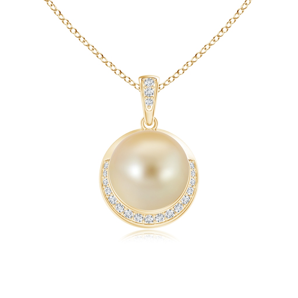 9mm AAA Golden South Sea Pearl Crescent Pendant in Yellow Gold