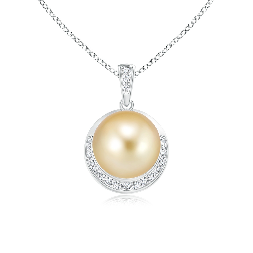 9mm AAAA Golden South Sea Pearl Crescent Pendant in White Gold