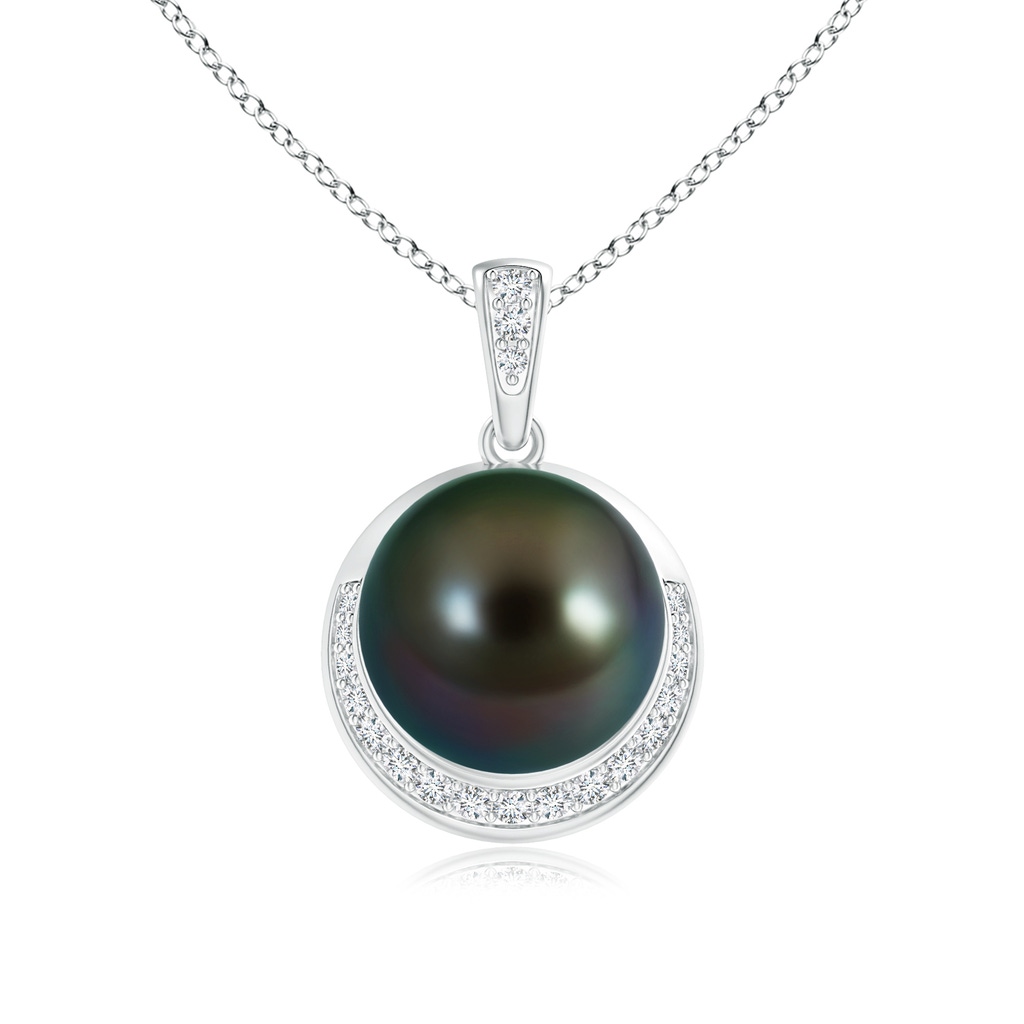 10mm AAAA Tahitian Pearl Crescent Pendant in White Gold