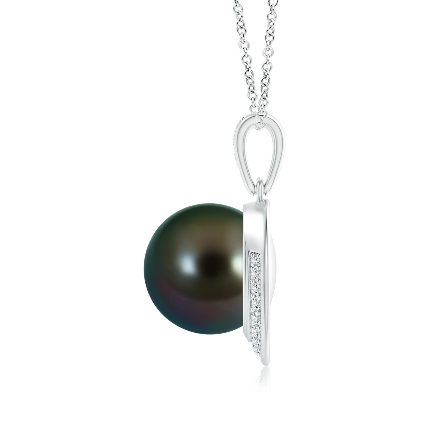 10mm AAAA Tahitian Pearl Crescent Pendant in White Gold