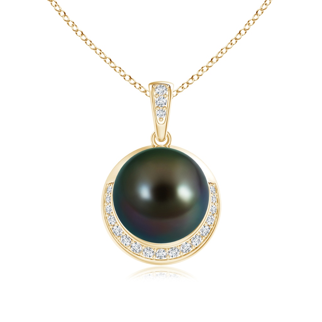 10mm AAAA Tahitian Pearl Crescent Pendant in Yellow Gold