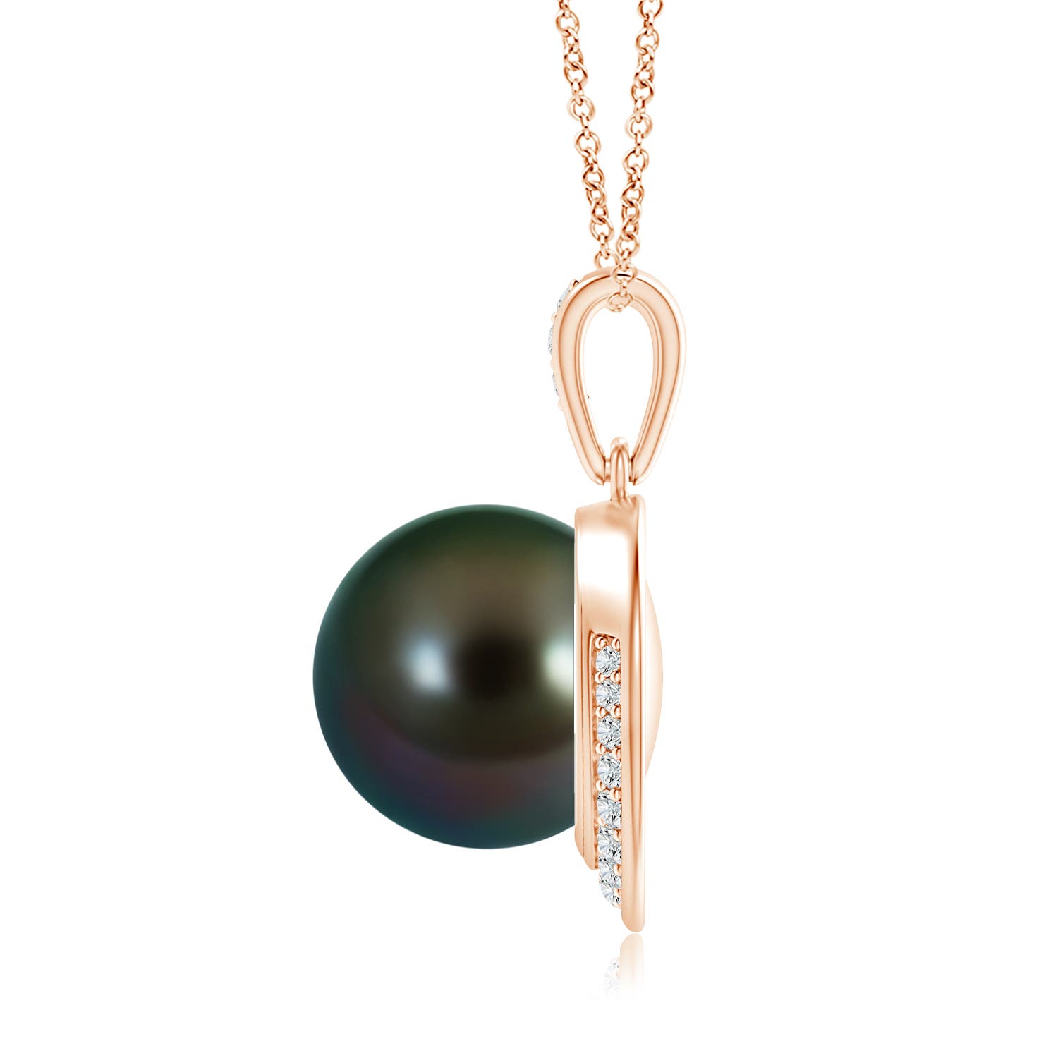 11mm AAAA Tahitian Pearl Crescent Pendant in Rose Gold - side 1