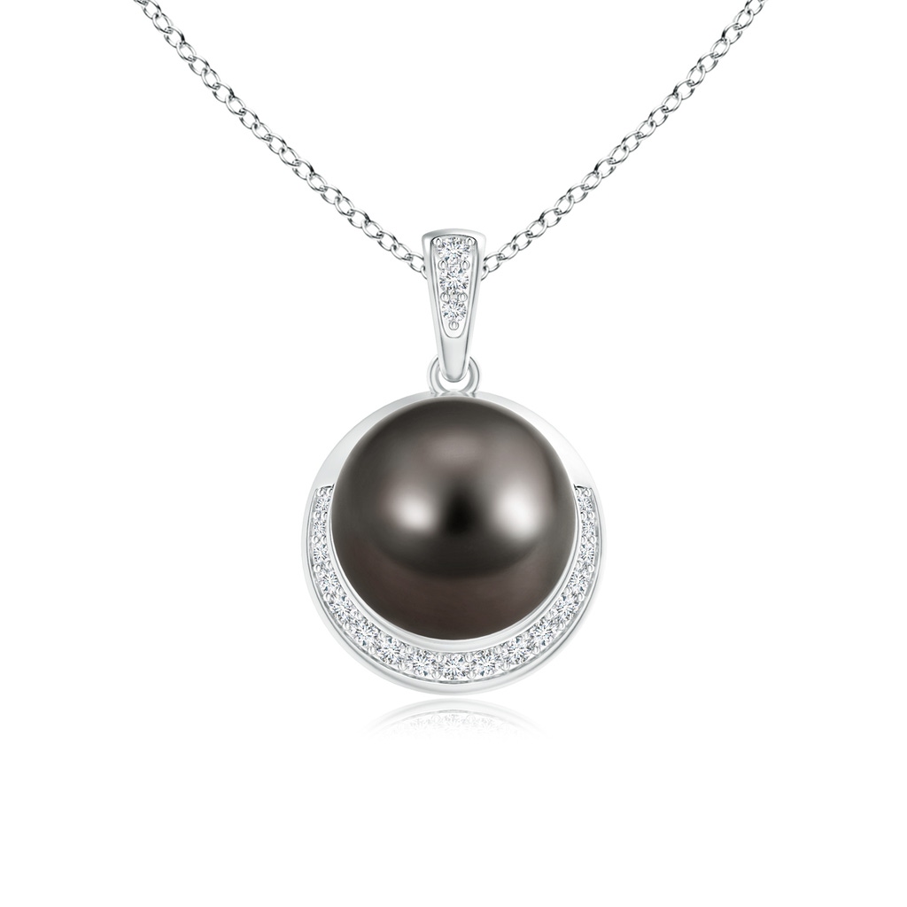 9mm AAA Tahitian Pearl Crescent Pendant in White Gold