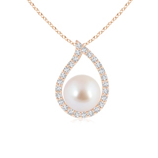 8mm AAA Akoya Cultured Pearl Paisley Pendant with Diamonds in Rose Gold