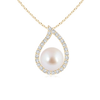 8mm AAA Akoya Cultured Pearl Paisley Pendant with Diamonds in Yellow Gold