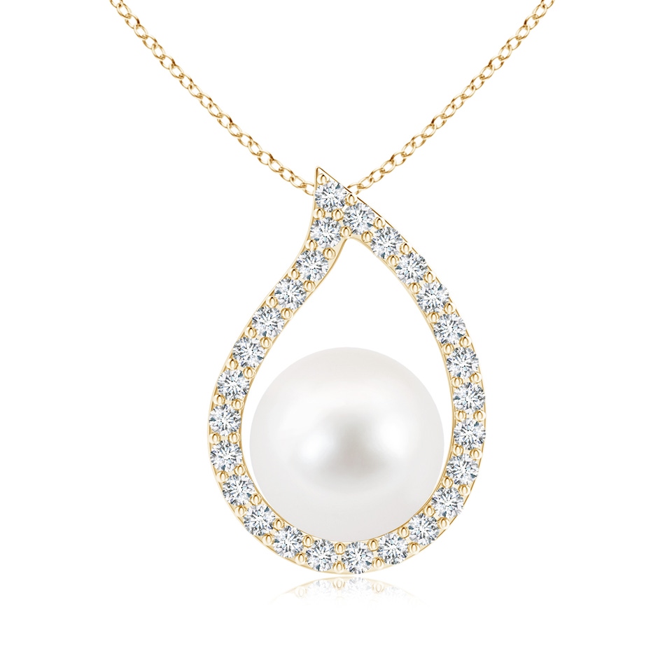 10mm AA Freshwater Cultured Pearl Paisley Pendant with Diamonds in Yellow Gold 