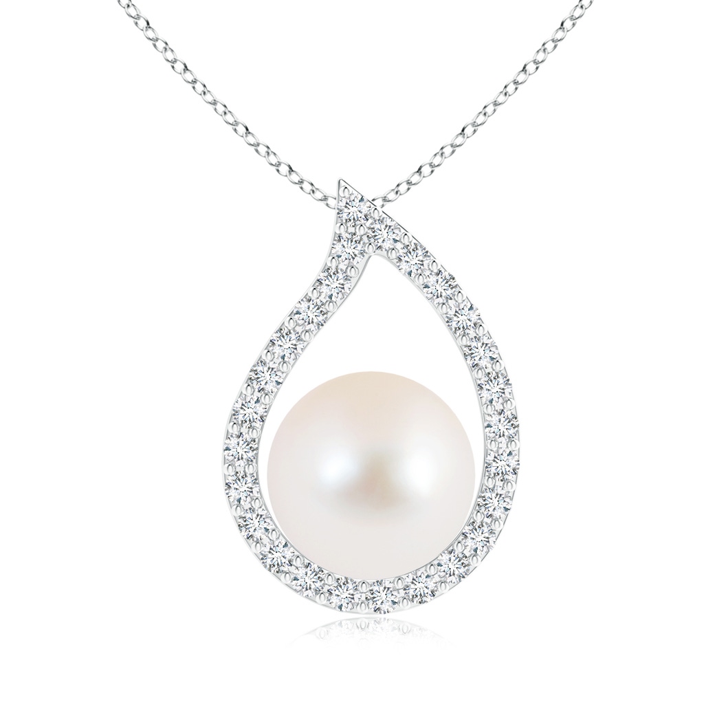 10mm AAA Freshwater Cultured Pearl Paisley Pendant with Diamonds in S999 Silver