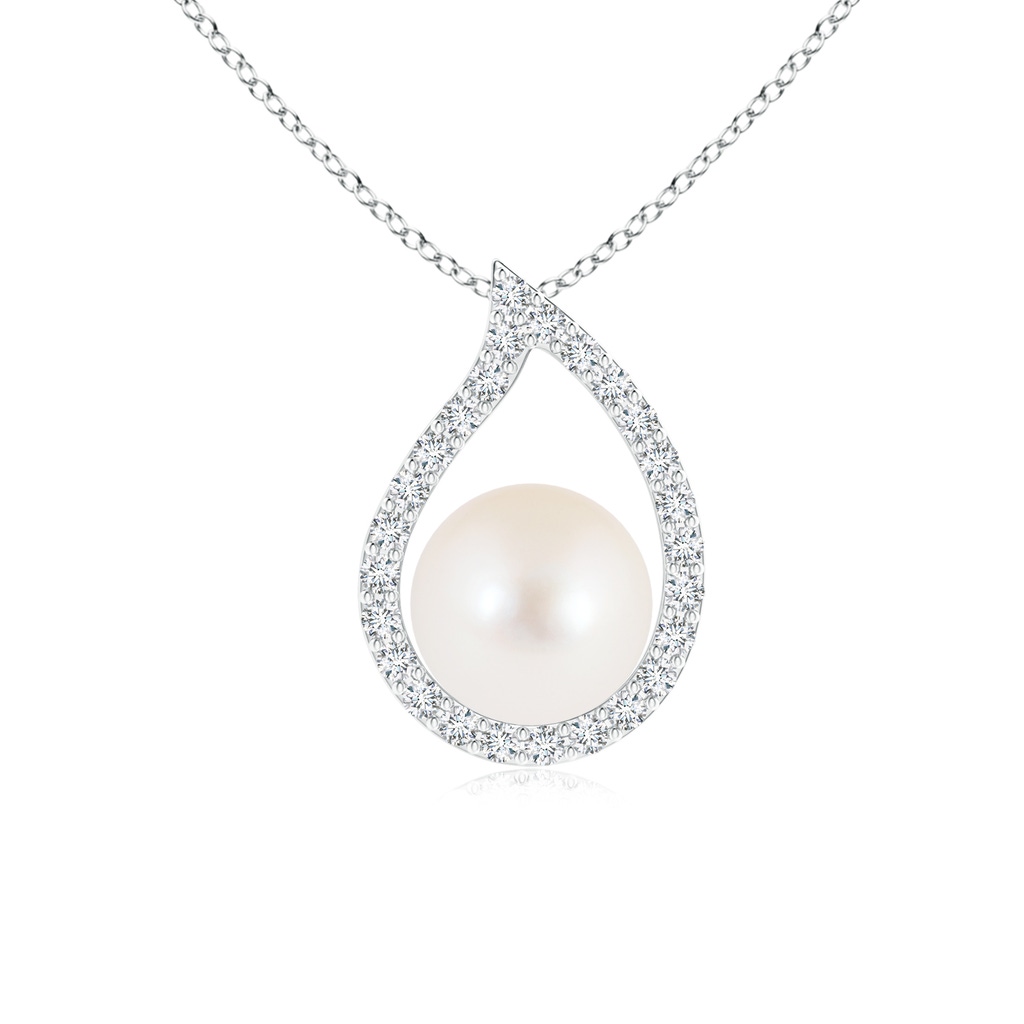 8mm AAA Freshwater Cultured Pearl Paisley Pendant with Diamonds in White Gold 