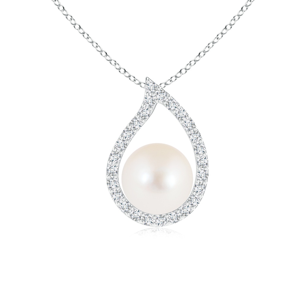 8mm AAA Freshwater Cultured Pearl Paisley Pendant with Diamonds in White Gold
