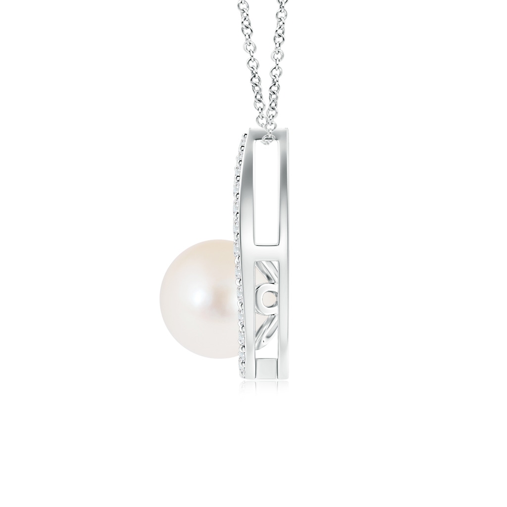 8mm AAA Freshwater Cultured Pearl Paisley Pendant with Diamonds in White Gold Product Image