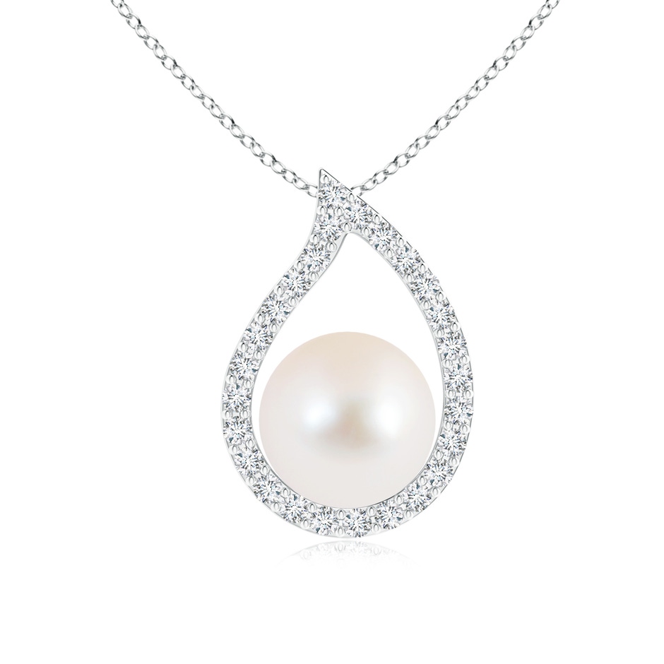 9mm AAA Freshwater Cultured Pearl Paisley Pendant with Diamonds in White Gold 