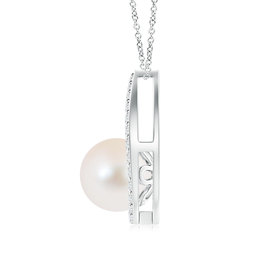 9mm AAA Freshwater Cultured Pearl Paisley Pendant with Diamonds in White Gold product image
