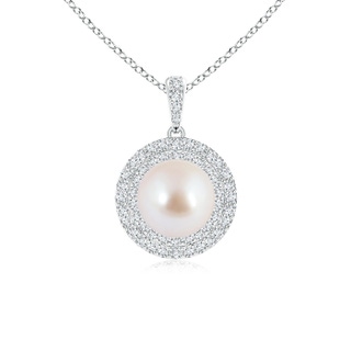 8mm AAA Akoya Cultured Pearl and Diamond Double Halo Pendant in White Gold