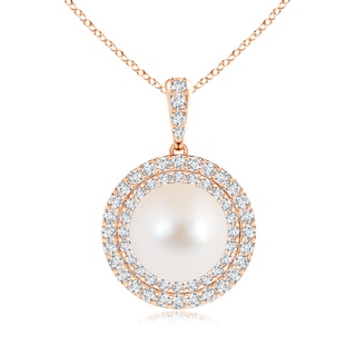 10mm AAA Freshwater Cultured Pearl and Diamond Double Halo Pendant in Rose Gold