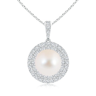 10mm AAA Freshwater Cultured Pearl and Diamond Double Halo Pendant in White Gold