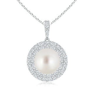 10mm AAA South Sea Cultured Pearl and Diamond Double Halo Pendant in White Gold