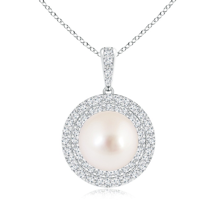 10mm AAAA South Sea Cultured Pearl and Diamond Double Halo Pendant in S999 Silver