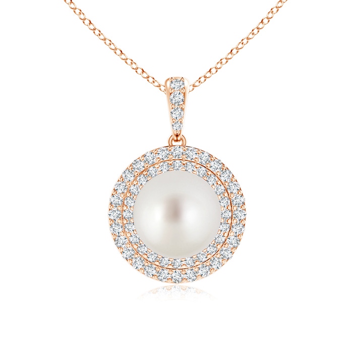 9mm AAA South Sea Cultured Pearl and Diamond Double Halo Pendant in Rose Gold