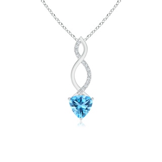 6mm AAA Trillion Swiss Blue Topaz Infinity Pendant with Diamonds in White Gold