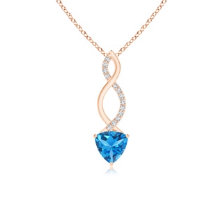 6mm AAAA Trillion Swiss Blue Topaz Infinity Pendant with Diamonds in 9K Rose Gold