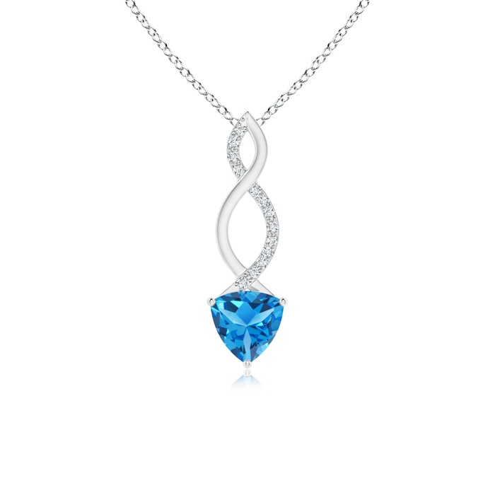 6mm AAAA Trillion Swiss Blue Topaz Infinity Pendant with Diamonds in P950 Platinum 