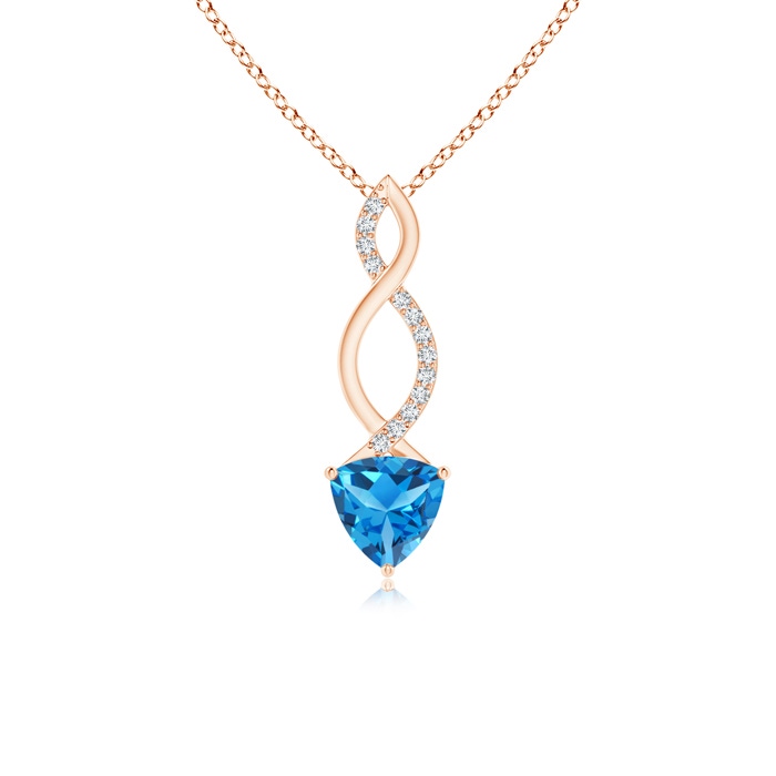 6mm AAAA Trillion Swiss Blue Topaz Infinity Pendant with Diamonds in Rose Gold