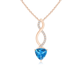 6mm AAAA Trillion Swiss Blue Topaz Infinity Pendant with Diamonds in Rose Gold