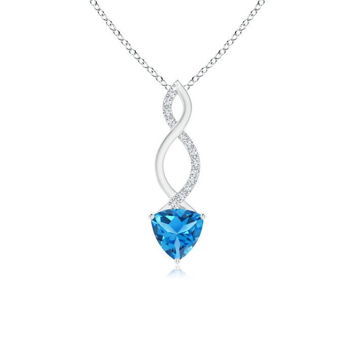 6mm AAAA Trillion Swiss Blue Topaz Infinity Pendant with Diamonds in S999 Silver