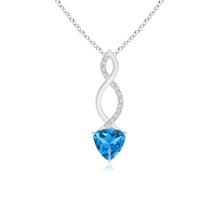 6mm AAAA Trillion Swiss Blue Topaz Infinity Pendant with Diamonds in S999 Silver