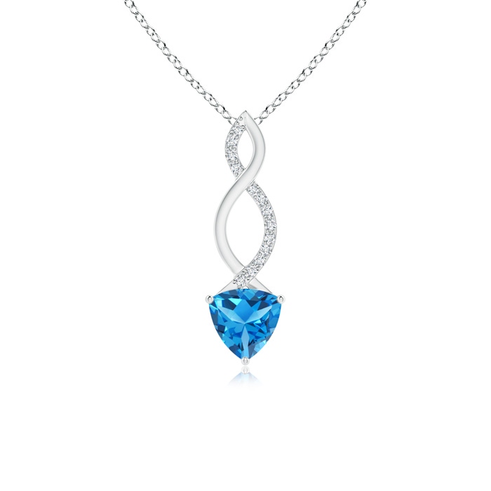 6mm AAAA Trillion Swiss Blue Topaz Infinity Pendant with Diamonds in White Gold