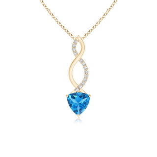 6mm AAAA Trillion Swiss Blue Topaz Infinity Pendant with Diamonds in Yellow Gold