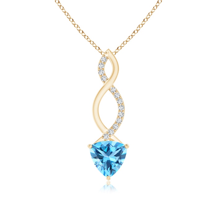 7mm AAA Trillion Swiss Blue Topaz Infinity Pendant with Diamonds in Yellow Gold 